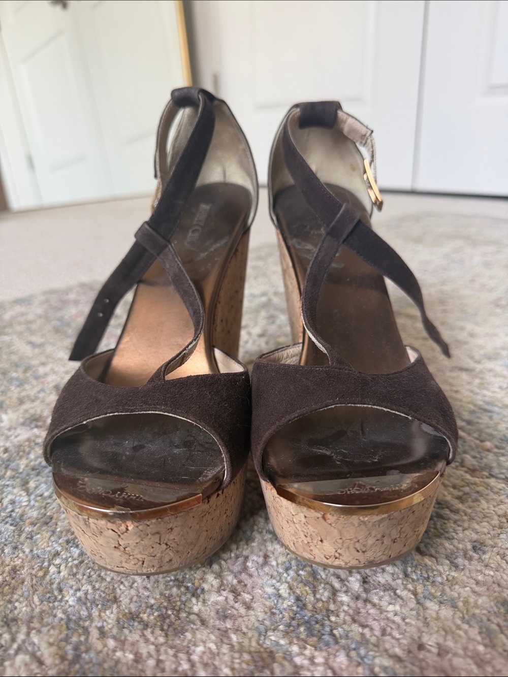 Jimmy Choo Brown Suede Cork Platform Sandals